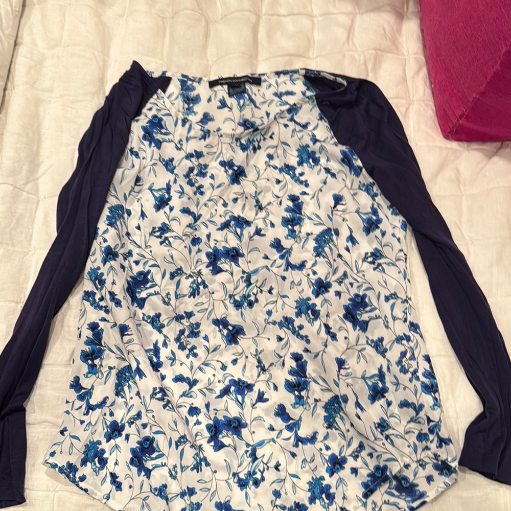 French Connection Floral Blue and White Long Sleeve Top